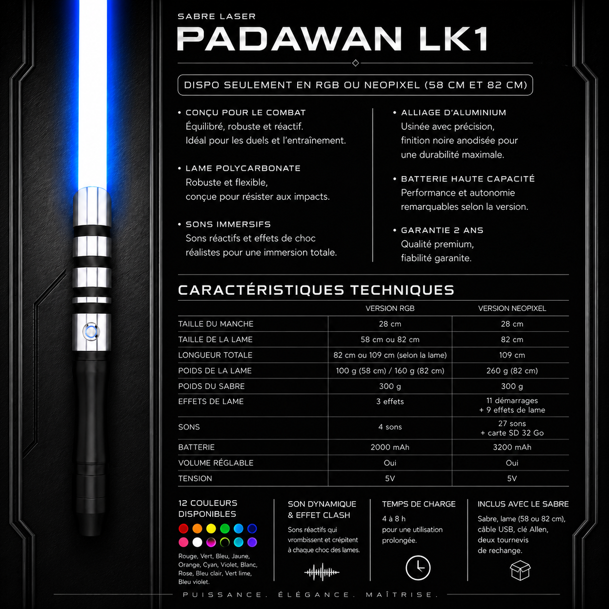 caractéristiques sabres laser lk1